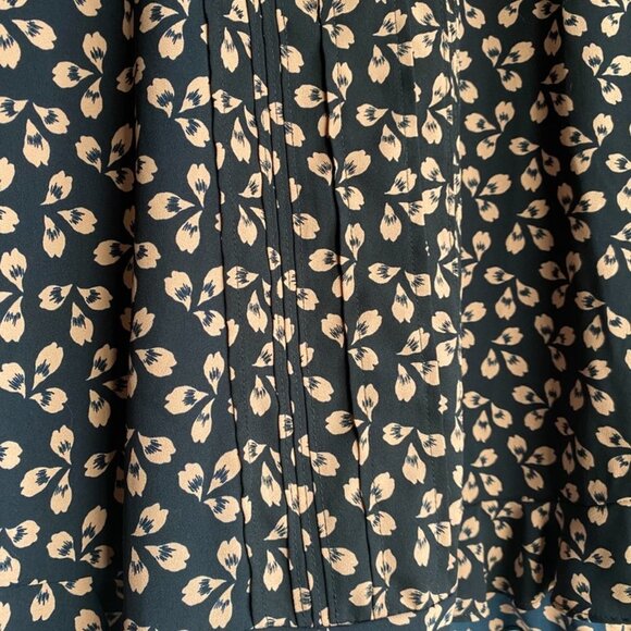 Ann Taylor Petite Navy Blue and Peach Petals Ruffle  Sleeve Blouse - Picture 3 of 6
